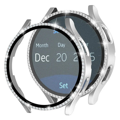 For Samsung Galaxy Watch7 40mm PC Watch Case Rhinestone Decor Cover with Tempered Glass Film