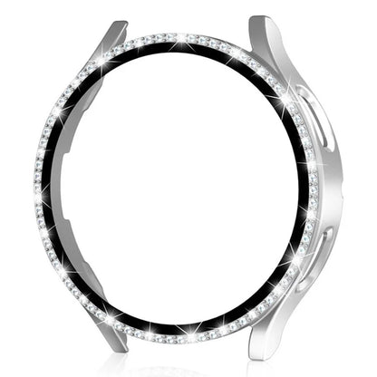 For Samsung Galaxy Watch7 40mm PC Watch Case Rhinestone Decor Cover with Tempered Glass Film