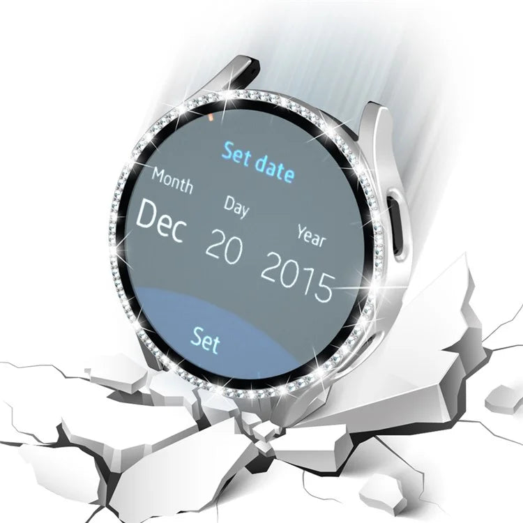 For Samsung Galaxy Watch7 40mm PC Watch Case Rhinestone Decor Cover with Tempered Glass Film