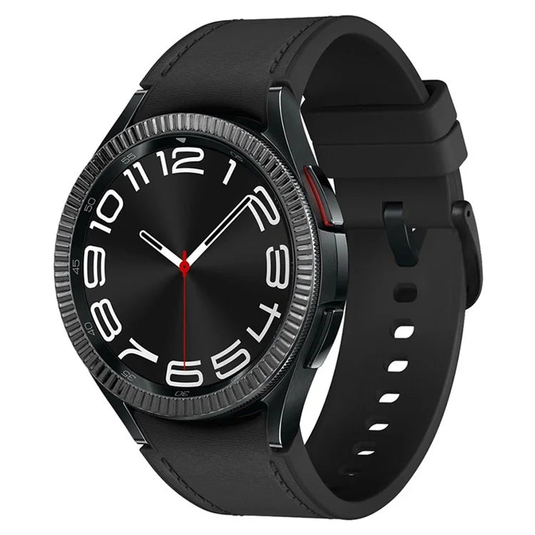 For Samsung Galaxy Watch6 Classic 47mm Bezel Ring Zinc Alloy Wave Pattern Bezel Adhesive Frame Cover