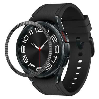 For Samsung Galaxy Watch6 Classic 47mm Bezel Ring Zinc Alloy Wave Pattern Bezel Adhesive Frame Cover