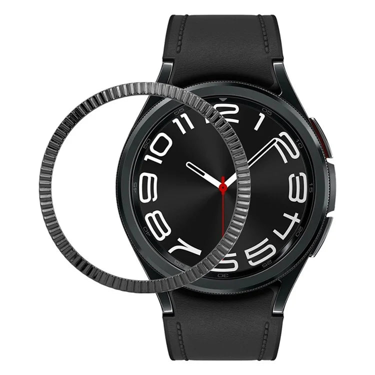 For Samsung Galaxy Watch6 Classic 47mm Bezel Ring Zinc Alloy Wave Pattern Bezel Adhesive Frame Cover