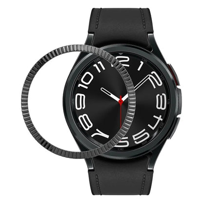 For Samsung Galaxy Watch6 Classic 47mm Bezel Ring Zinc Alloy Wave Pattern Bezel Adhesive Frame Cover