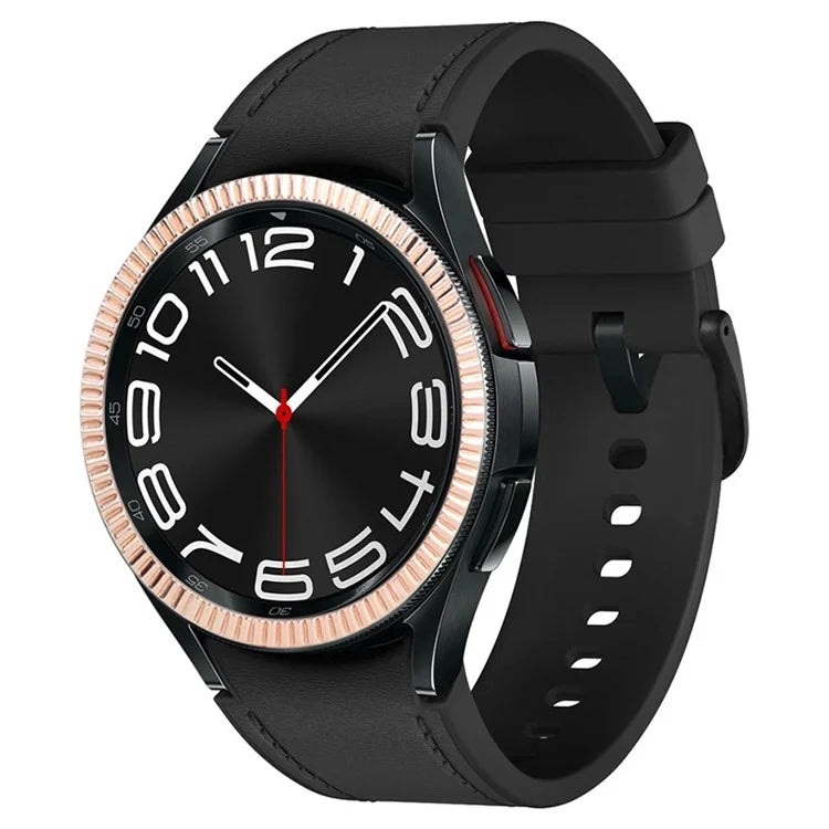 For Samsung Galaxy Watch6 Classic 47mm Bezel Ring Zinc Alloy Wave Pattern Bezel Adhesive Frame Cover