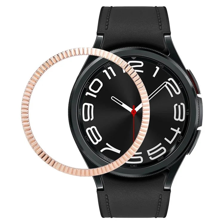 For Samsung Galaxy Watch6 Classic 47mm Bezel Ring Zinc Alloy Wave Pattern Bezel Adhesive Frame Cover