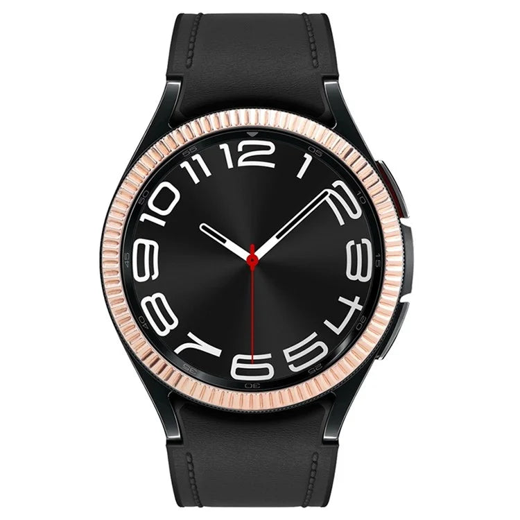 For Samsung Galaxy Watch6 Classic 47mm Bezel Ring Zinc Alloy Wave Pattern Bezel Adhesive Frame Cover