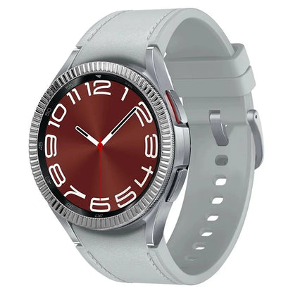 For Samsung Galaxy Watch6 Classic 47mm Bezel Ring Zinc Alloy Wave Pattern Bezel Adhesive Frame Cover
