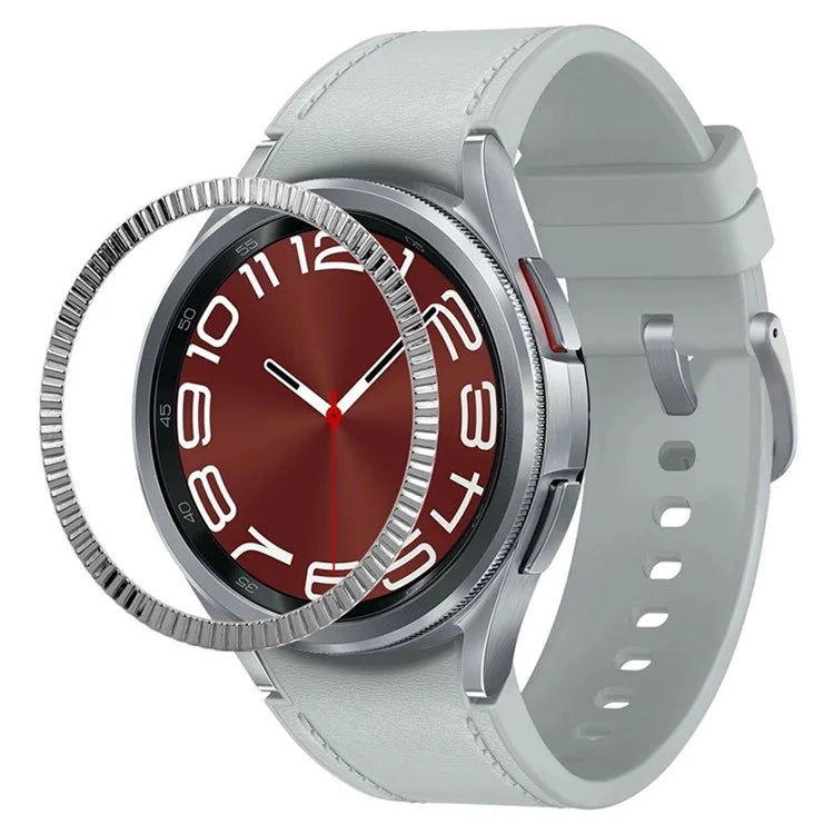 For Samsung Galaxy Watch6 Classic 47mm Bezel Ring Zinc Alloy Wave Pattern Bezel Adhesive Frame Cover