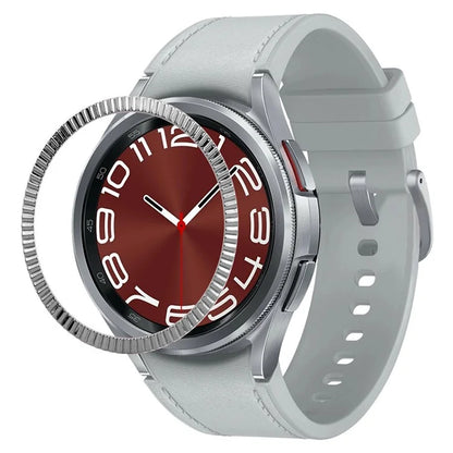 For Samsung Galaxy Watch6 Classic 47mm Bezel Ring Zinc Alloy Wave Pattern Bezel Adhesive Frame Cover