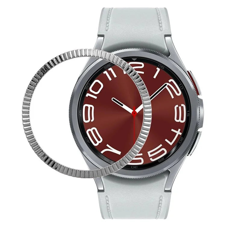 For Samsung Galaxy Watch6 Classic 47mm Bezel Ring Zinc Alloy Wave Pattern Bezel Adhesive Frame Cover