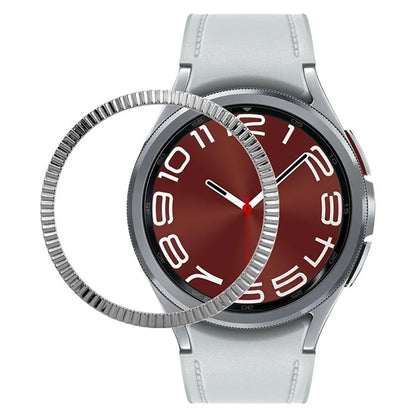 For Samsung Galaxy Watch6 Classic 47mm Bezel Ring Zinc Alloy Wave Pattern Bezel Adhesive Frame Cover