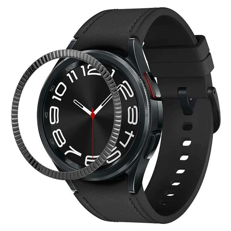 For Samsung Galaxy Watch6 Classic 43mm Bezel Ring Zinc Alloy Wave Pattern Bezel Adhesive Frame Cover