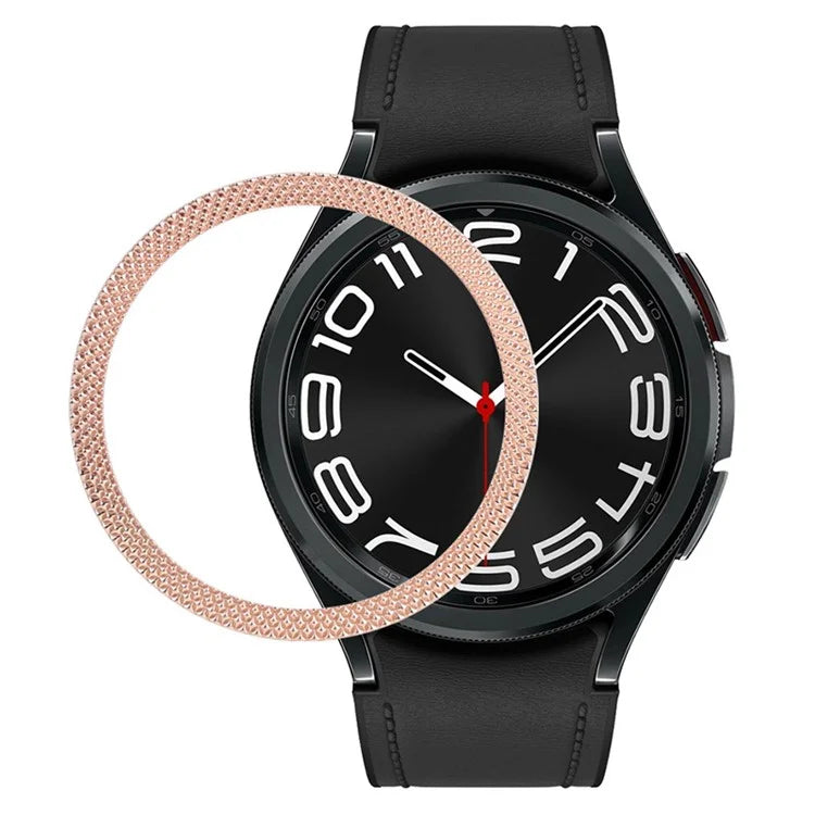 For Samsung Galaxy Watch6 Classic 47mm Bezel Ring Zinc Alloy Rhombus Pattern Bezel Adhesive Frame Cover