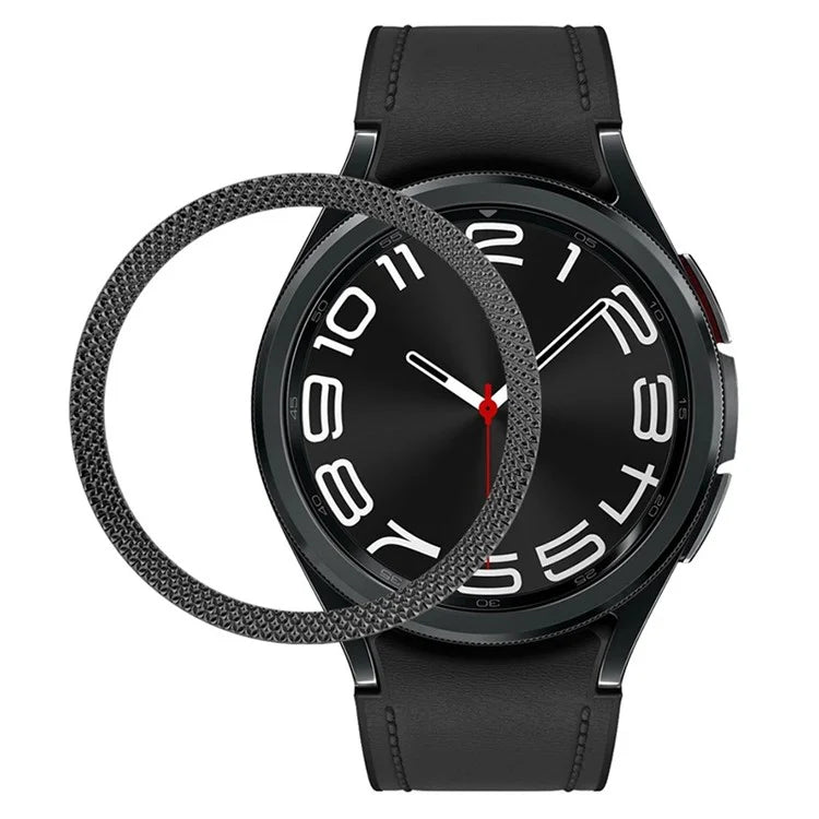 For Samsung Galaxy Watch6 Classic 47mm Bezel Ring Zinc Alloy Rhombus Pattern Bezel Adhesive Frame Cover