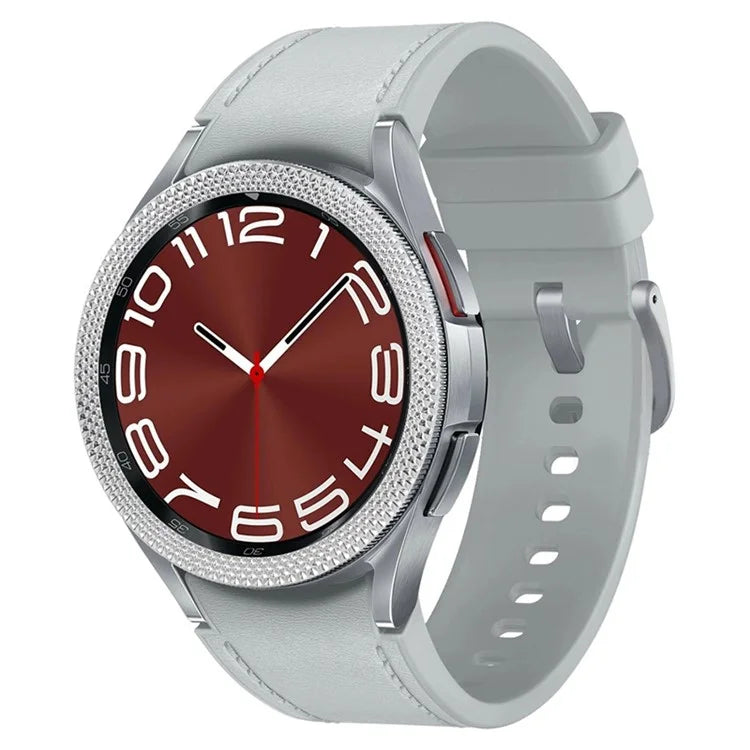 For Samsung Galaxy Watch6 Classic 47mm Bezel Ring Zinc Alloy Rhombus Pattern Bezel Adhesive Frame Cover