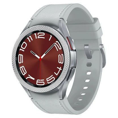 For Samsung Galaxy Watch6 Classic 47mm Bezel Ring Zinc Alloy Rhombus Pattern Bezel Adhesive Frame Cover