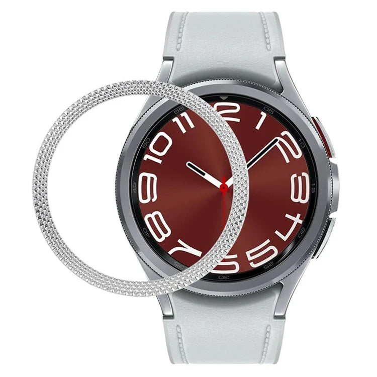 For Samsung Galaxy Watch6 Classic 43mm Bezel Ring Zinc Alloy Rhombus Pattern Bezel Adhesive Frame Cover