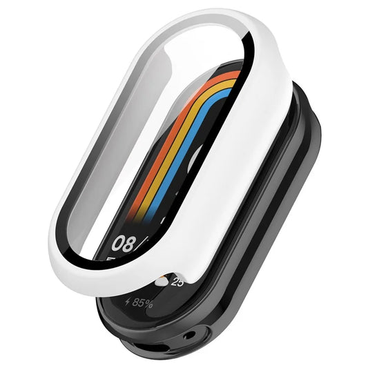 For Xiaomi Mi Band 9 / 9 NFC Glossy PC Cover Watch Frame Case with Tempered Glass Screen Film