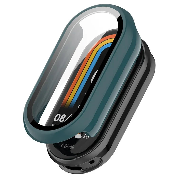 For Xiaomi Mi Band 9 / 9 NFC Glossy PC Cover Watch Frame Case with Tempered Glass Screen Film