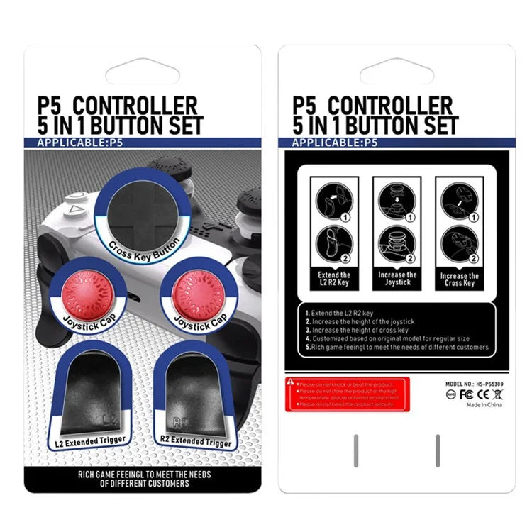 HONSON PS5309 For Sony PS5 / PS5 Slim Game Controller L2 R2 Button Extension Joystick Grip Riser Cap