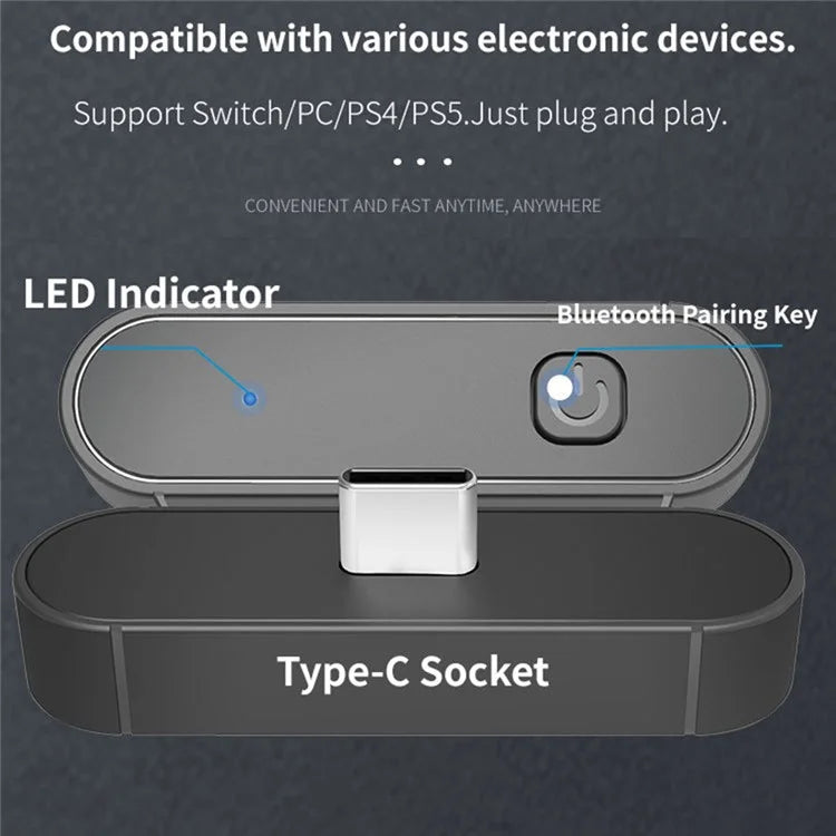 HONSON HS-SW390 For Nintendo Switch / Switch Lite / PS4 / PS5 Game Console Bluetooth Receiver Transmitter