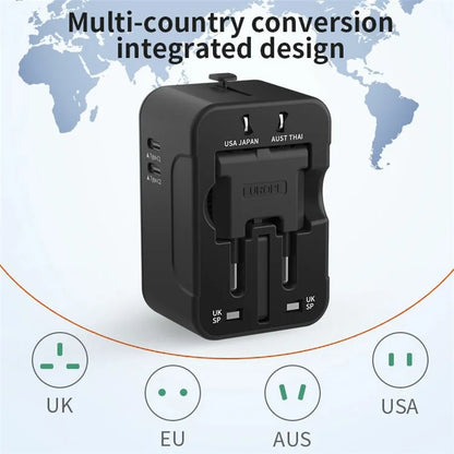 HHT202-2C 1xUSB+2x Type-C Charging Adapter Travel Universal Charger Converter