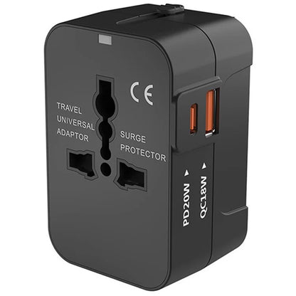 HH202-PD Universal Travel Charge Adapter Wall Plug with PD 20W Type-C + QC 18W USB