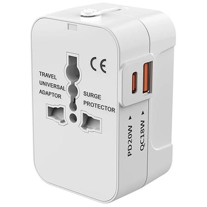 HH202-PD Universal Travel Charge Adapter Wall Plug with PD 20W Type-C + QC 18W USB