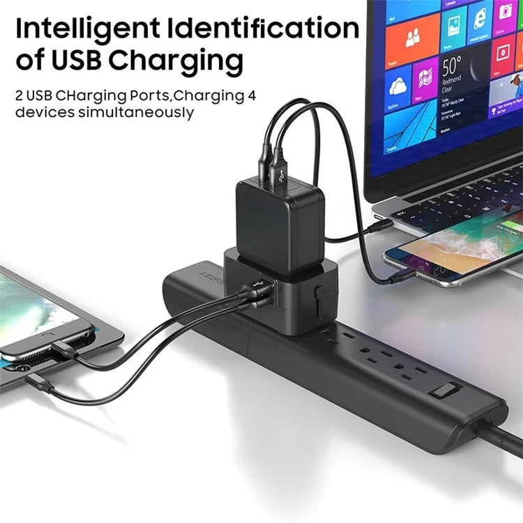 HH202-PD Universal Travel Charge Adapter Wall Plug with PD 20W Type-C + QC 18W USB