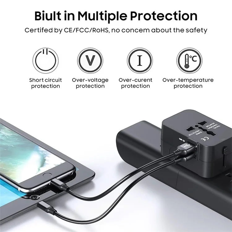 HH202-PD Universal Travel Charge Adapter Wall Plug with PD 20W Type-C + QC 18W USB