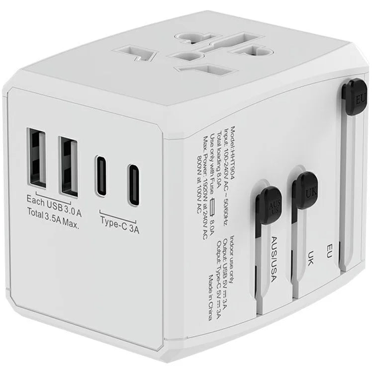 HH904 Worldwide Travel Charge Adapter Wall Plug Converter with 2 USB + 2 Type-C