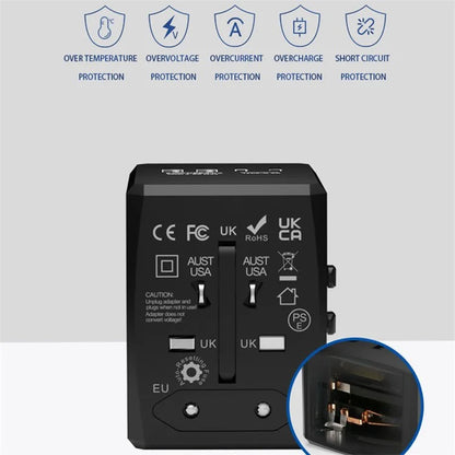 HH904 Worldwide Travel Charge Adapter Wall Plug Converter with 2 USB + 2 Type-C