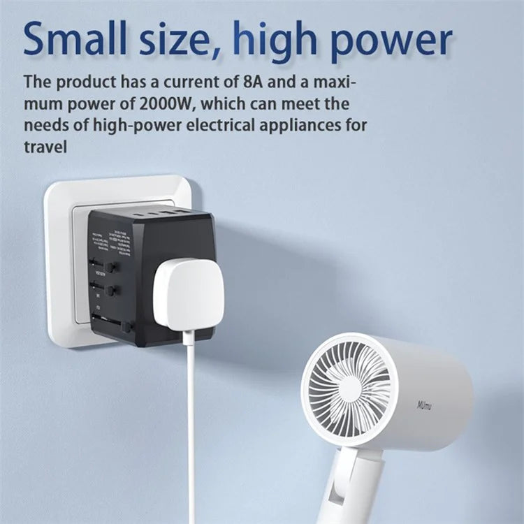 HH904 Worldwide Travel Charge Adapter Wall Plug Converter with 2 USB + 2 Type-C