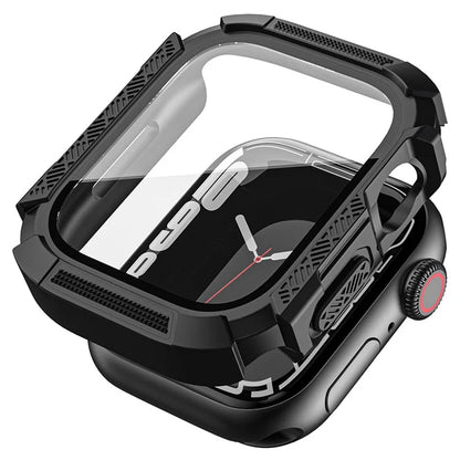 For Apple Watch Series 9 / 8 / 7 41mm Watch Case PC Frame Cover with Tempered Glass Screen Film - Black
