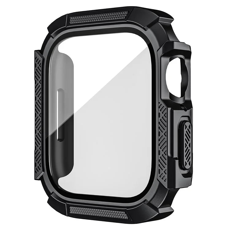 For Apple Watch Series 9 / 8 / 7 41mm Watch Case PC Frame Cover with Tempered Glass Screen Film - Black