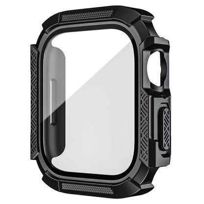 For Apple Watch Series 9 / 8 / 7 41mm Watch Case PC Frame Cover with Tempered Glass Screen Film - Black