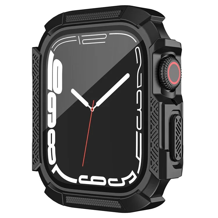 For Apple Watch Series 9 / 8 / 7 41mm Watch Case PC Frame Cover with Tempered Glass Screen Film - Black
