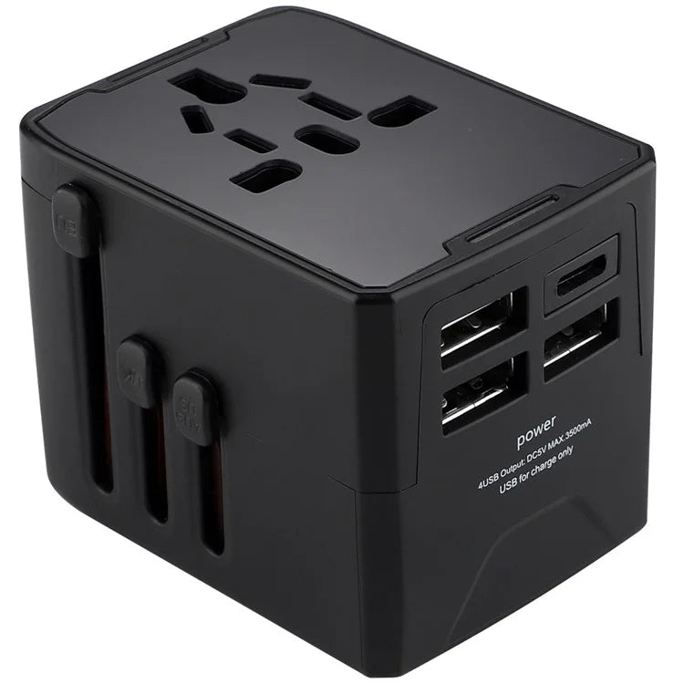 HHT520 Universal Global Travel Power Adapter Type-C + 3xUSB Charger Plug Converter