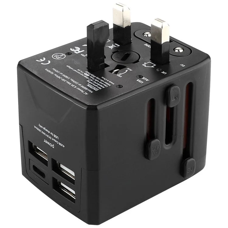 HHT520 Universal Global Travel Power Adapter Type-C + 3xUSB Charger Plug Converter