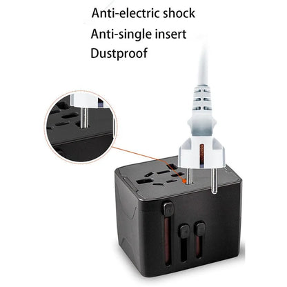 HHT520 Universal Global Travel Power Adapter Type-C + 3xUSB Charger Plug Converter