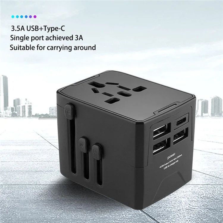 HHT520 Universal Global Travel Power Adapter Type-C + 3xUSB Charger Plug Converter