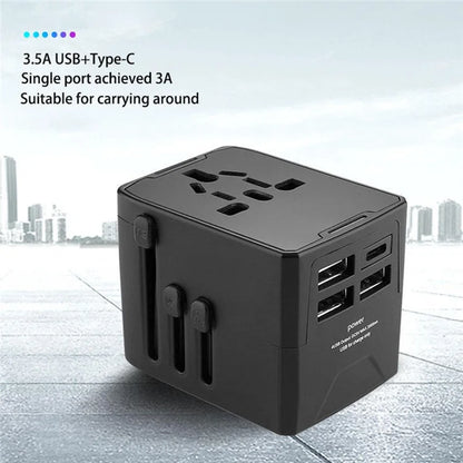 HHT520 Universal Global Travel Power Adapter Type-C + 3xUSB Charger Plug Converter