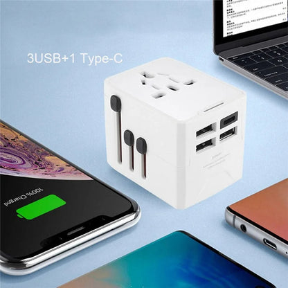 HHT520 Universal Global Travel Power Adapter Type-C + 3xUSB Charger Plug Converter