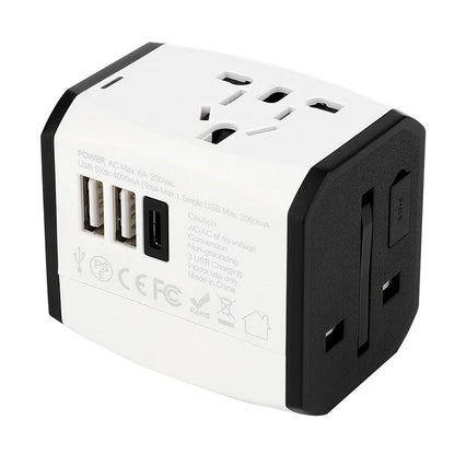 HHT525 Type-C + 2xUSB Universal Global Travel Power Adapter Charger Plug Converter