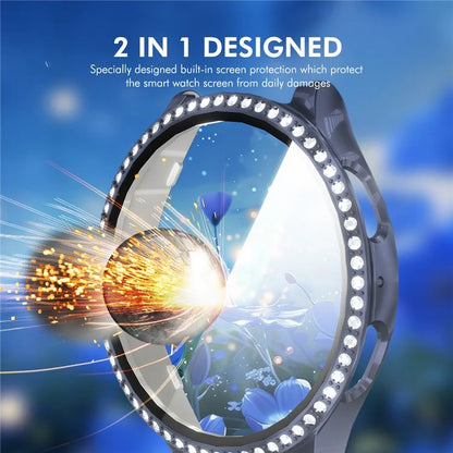 ENKAY HAT PRINCE For Samsung Galaxy Watch7 44mm PC Watch Case Rhinestone Decor with Screen Film