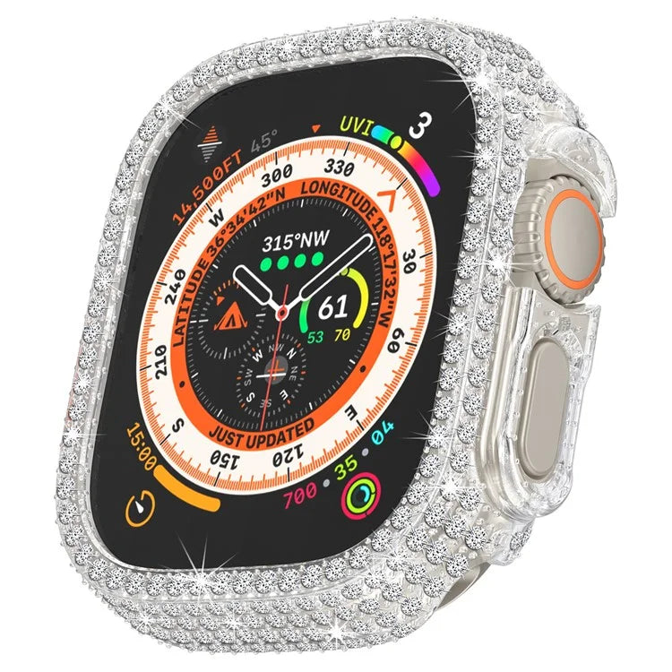 For Apple Watch Ultra 2 / Ultra 49mm PC Watch Case Rhinestone Decor Hollow Watch Frame