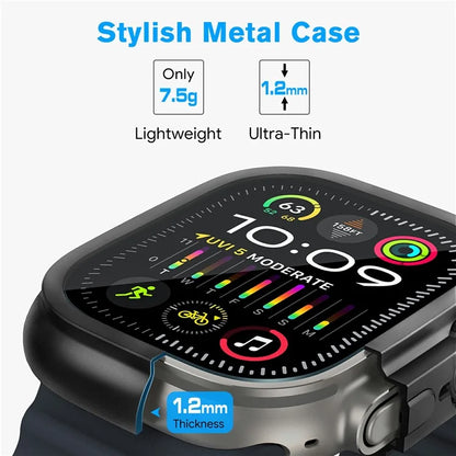 AMBAND W1 For Apple Watch Ultra 49mm Metal Watch Cover Protective Case with Tempered Glass Screen Film