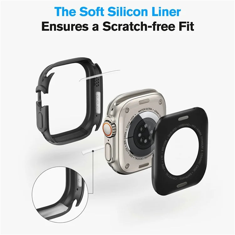 AMBAND W1 For Apple Watch Ultra 49mm Metal Watch Cover Protective Case with Tempered Glass Screen Film