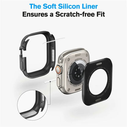 AMBAND W1 For Apple Watch Ultra 49mm Metal Watch Cover Protective Case with Tempered Glass Screen Film