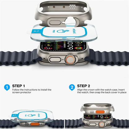 AMBAND W1 For Apple Watch Ultra 49mm Metal Watch Cover Protective Case with Tempered Glass Screen Film